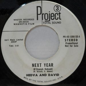 Hedva and David – Next Year – Bashana Habaah 7″ Single RARE Project 3 Promo