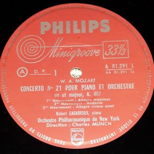 Mozart Piano Concertos Casadesus Munch Barbirolli Philips A 01291 L LP 50’s
