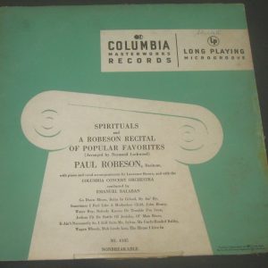Paul Robeson ‎– Spirituals Emanuel Balaban Columbia  1st Press‎ ML 4105 LP 50’s