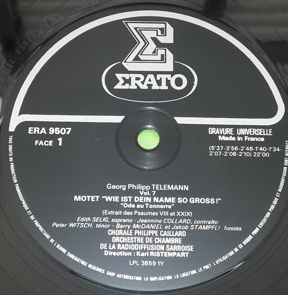 Philipp Telemann - Motet Karl Ristenpart ERATO ERA 9507 LP EX - Recordrome