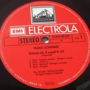 Schubert –  Symphony No. 4 / 8 Kubelik HMV EMI ELECTROLA 1 C 053-00651 lp EX