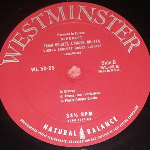 Schubert Trout Quintet Badura-Skoda Kamper Weiss Westminster WL 50-25 LP 1950