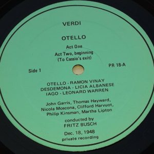 Verdi – Otello Fritz Busch  PR 18 2 LP, ” Private Recording ” lp EX