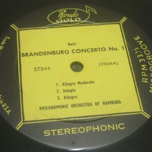 Bach Brandenburg Concerto 1 / 2 Philharmonic Orch Hamburg Rondo ST 544 LP 50’s