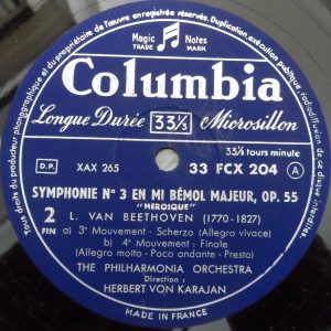 Beethoven ‎– Symphony No. 3 Eroica  Karajan  Columbia 33 FCX 204 lp ex