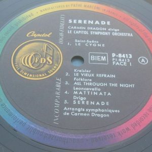 CARMEN DRAGON – SERENADE Tchaikovsky / Grieg / Drigo Etc  CAPITOL P 8413 lp