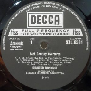 Decca SXL 6531 Eighteenth Century Overtures  English Chamber Orchestra / Bonynge