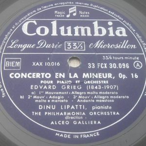 Dinu Lipatti – Schumann / Grieg Piano Concerto Columbia 33 FCX 30096 LP