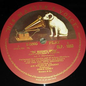 John Gay – The Beggar’s Opera Malcolm Sargent  HMV CLP 1052/1053 2 LP  EX