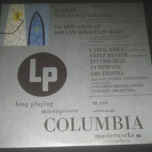 Mahler Songs Of Wayfarer Bach Sacred Arias Brice / Reiner Columbia ML 4108 lp