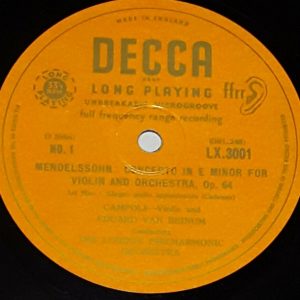 Mendelssohn Violin Concerto Van Beinum , Campoli Decca ‎LX 3001 10″  lp ED1