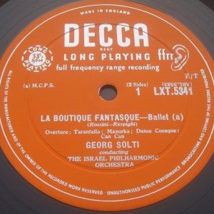 Rossini  Respighi Dukas Solti La Boutique Fantasque  Decca ‎ LXT 5341 lp 50’s