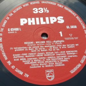 Rossini William Tell Highlights Jaumillot Poncet Couraud Philips GL 5650 ED1 LP