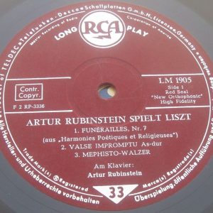 Rubinstein Plays Liszt RCA ‎– LM 1905 GERMANY 50’s LP Piano