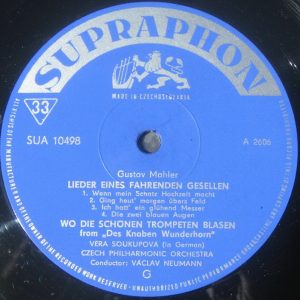 Soukupova / Neumann : Mahler Kindertotenlieder Supraphon Sua 10498 lp 60’s EX