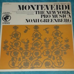 Vocal Music Of Monteverdi New York Pro Musica, Noah Greenberg  Odyssey LP EX