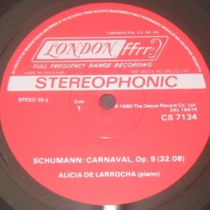de Larrocha – Schumann Carnaval / Schubert Piano Sonata LONDON ffrr CS-7134 lp