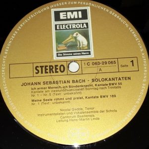 Bach ‎– Solokantaten Gedda , Hans-Martin Linde EMI Electrola ‎Gold label LP EX