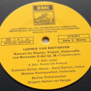 Beethoven Triple Concerto Karajan Rostropovich Richter Oistrakh HMV 579001 lp ex