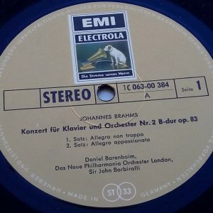 Brahms Piano Concerto No. 2 Barbirolli Barenboim EMI Electrola Gold label LP EX