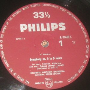 Bruckner : Symphony No.9 Bruno Walter Philips A 01468 L LP Holland