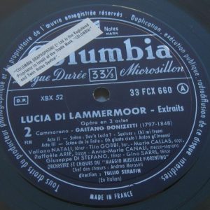 CALLAS / SERAFIN – Donizetti Lammermoor Highlights Columbia FCX 660 lp