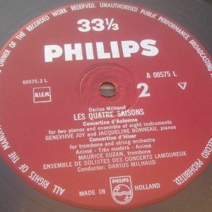 Milhaud Les Quatre Saisons  Orchestre Lamoureux Philips ? A 00575 L lp EX