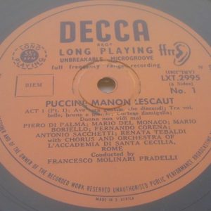PUCCINI – MANON LESCAULT PRADELLI TEBALDI DEL MONACO DECCA LXT 2995/7 3 LP Box