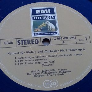Paganini Violin Concertos Nos 1 & 2 Erede Menuhin EMI Electrola ‎C 063-00194 LP