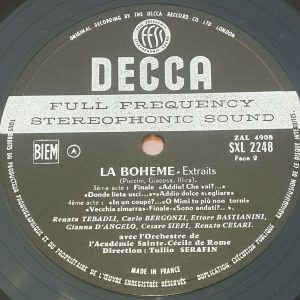Puccini ‎- La Boheme (Highlights)  Tebaldi ,  Serafin  Decca SXL 2248 ED1 LP