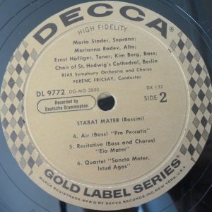 Rossini Stabat Mater Mozart Exsultate Fricsay Stader Decca DX 132 Gold 2 lp Box