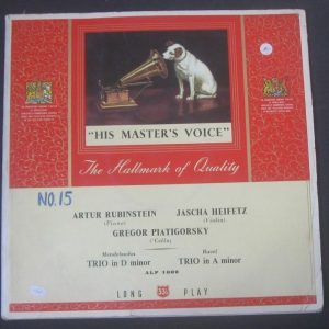 Rubinstein / Heifietz / Piatigorsky – Ravel / Mendelssohn HMV ALP 1009 LP