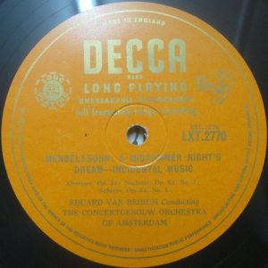 Schubert Rosamunde Mendelssohn Midsummer VAN BEINUM  Decca LXT 2770 GOLD lp