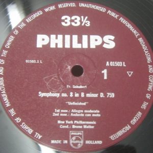 Schubert Symphony No. 8 / 5 Bruno Walter Philips A 01503 L lp
