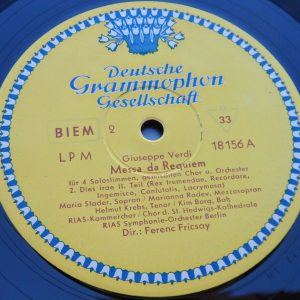 Verdi ‎– Requiem  Fricsay  DGG LPM 18155/56 Tulips 2 LP Box EX