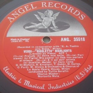 Verdi – Rigoletto Highlights Serafin , Callas , Gobbi Angel 35518 lp