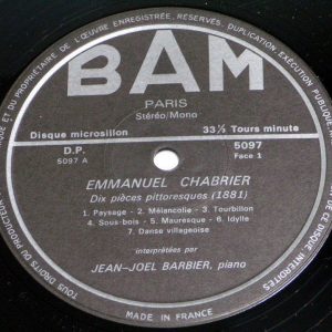 BAM LD 5097 Jean-Joel Barbier: Chabrier – Ten Picturesque Parts LP Classical