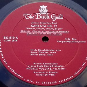 Bach Cantata No. 12 / 29 Woldike / Davrath / Dermota Vanguard BG-610 LP EX