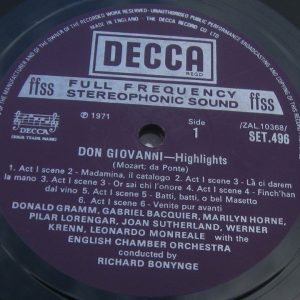 Bonynge / Mozart Don Giovanni Highlights Decca SET 496 lp EX