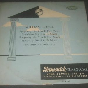 Boyce Symphonies 1 2 7 8  The Zimbler Sinfonietta  Brunswick AXTL 1002 LP RARE