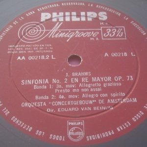 Brahms Symphony No. 2 Eduard Van Beinum Philips ‎– A 00218 L LP 50’s