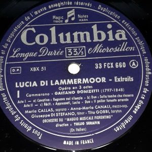 CALLAS / SERAFIN – Donizetti Lammermoor Highlights Columbia FCX 660 50’s LP EX