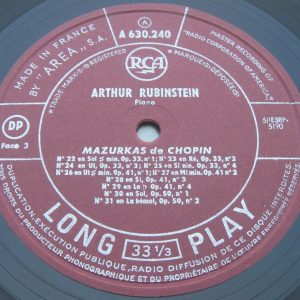 Chopin – Mazurkas No. 22 – 38 Arthur Rubinstein Piano RCA 630240 lp