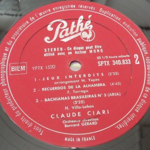 Claude Ciari guitar  Pathe SPTX 340.833 France LP EX RARE !
