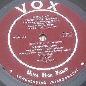 MANNHEIM TRIO – Mozart Seven Trios VOX VBX 68 3 LP Box