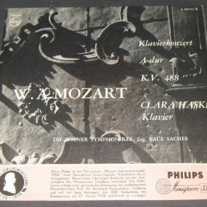 MOZART PIANO CONCERTO K488  HASKIL / SACHER PHILIPS MINIGROOVE A 00753 R lp 10″