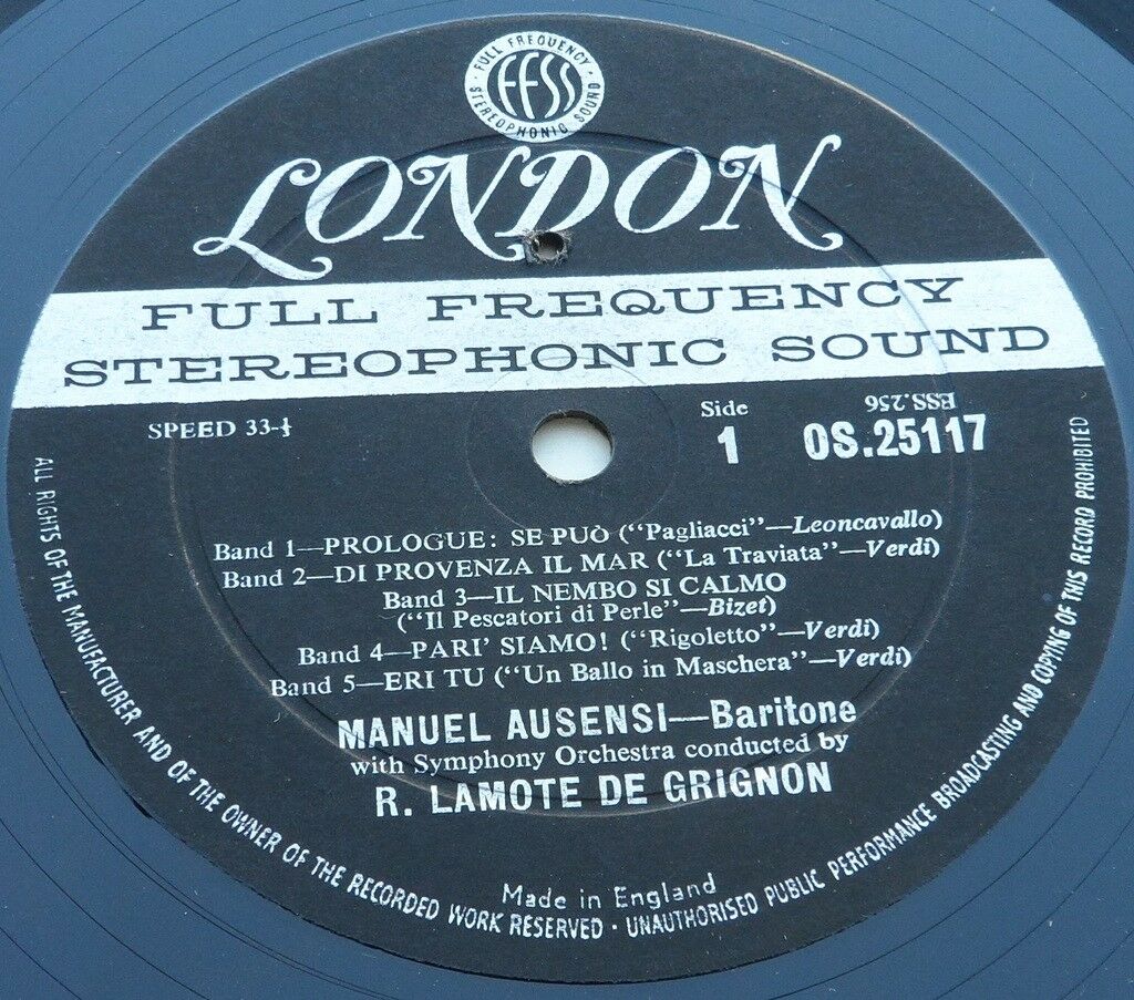 Manuel Ausensi Operatic Recital de Grignon LONDON  OS 25117 Blue Back lp