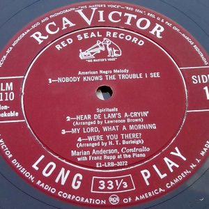 Marian Anderson ‎– Sings Spirituals Piano – Franz Rupp RCA LM 110 10″ LP 50’s