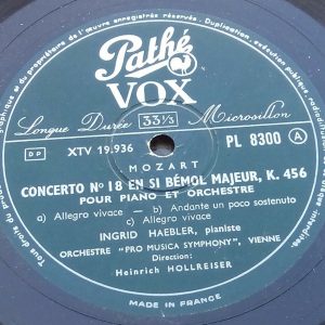 Mozart Piano Concerto No. 15 / 18  Hollreiser Haebler Pathe Vox PL 8300 lp 1953