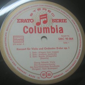 STAMITZ / ZELTER Concertos for Viola Schmid / Ristenpart COLUMBIA SMC LP EX
